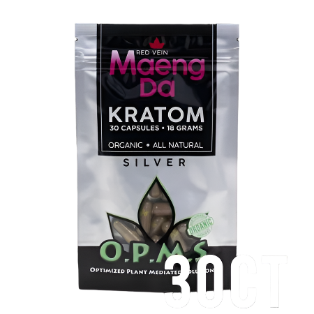 O.P.M.S. SILVER KRATOM CAPSULES 30CT / 18G / 0.63OZ - MAENG DA RED VEIN - Seven Tech
