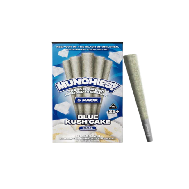 MUNCHIES THC-A DIAMOND PREROLLS 5PK – BLUE KUSH CAKE INDICA - Seven Tech