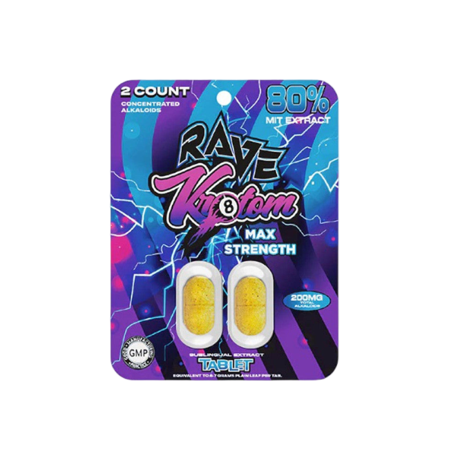 RAVE KRATOM MAX STRENGTH 2CT - 80% MIT EXTRACT (200MG TOTAL ALKALOIDS) - Seven Tech