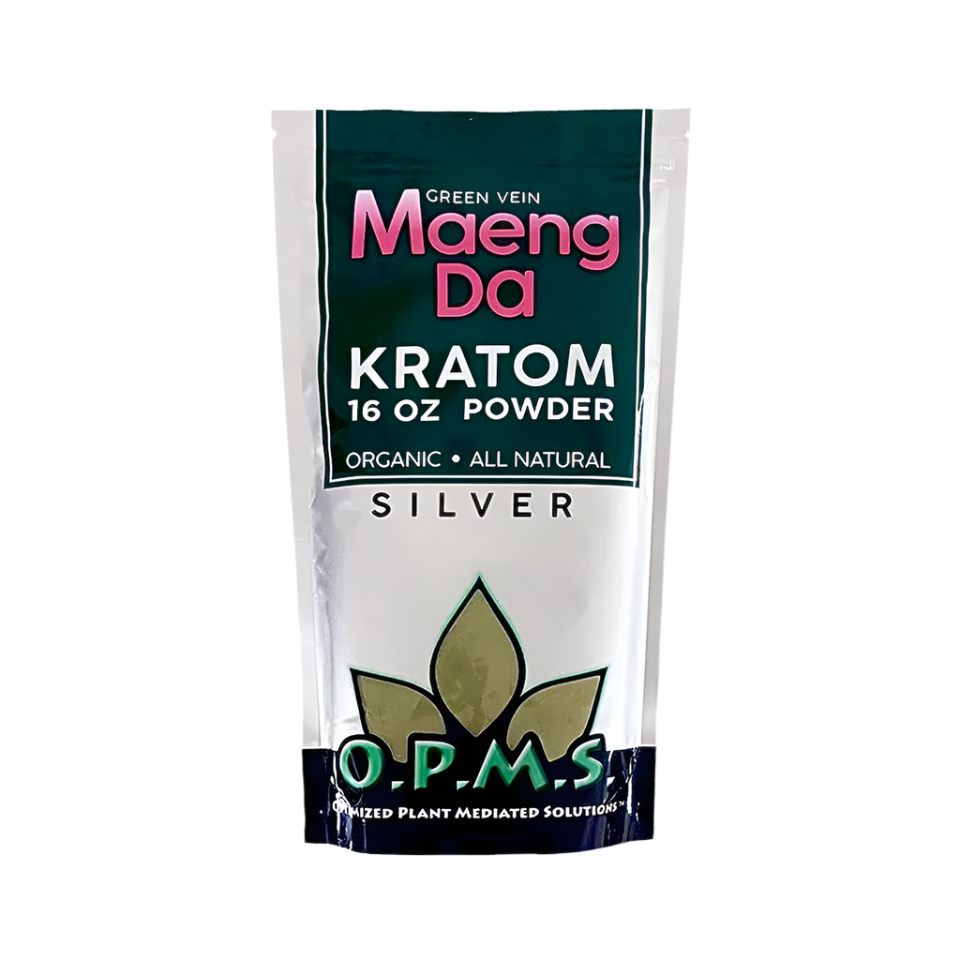 O.P.M.S. SILVER KRATOM POWDER 16OZ - MAENG DA GREEN VEIN - Seven Tech