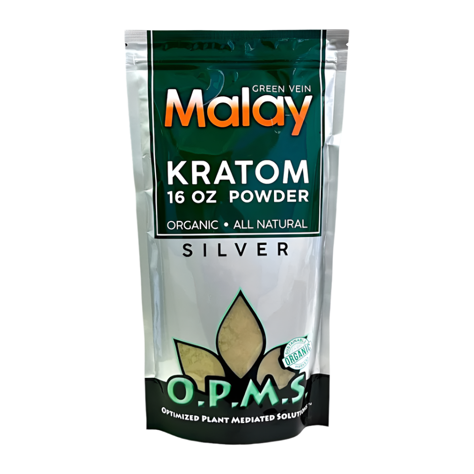 O.P.M.S. SILVER KRATOM POWDER 16OZ - MALAY GREEN VEIN - Seven Tech