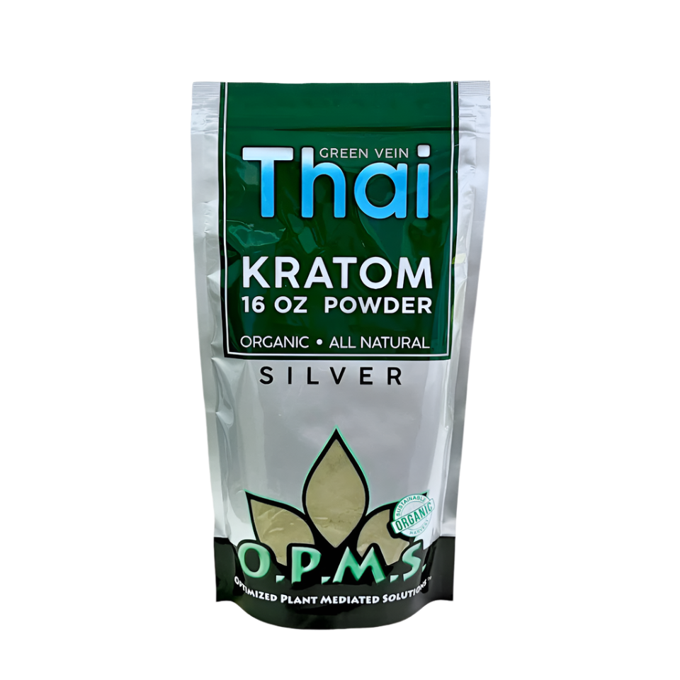 O.P.M.S. SILVER KRATOM POWDER 16OZ - THAI GREEN VEIN - Seven Tech