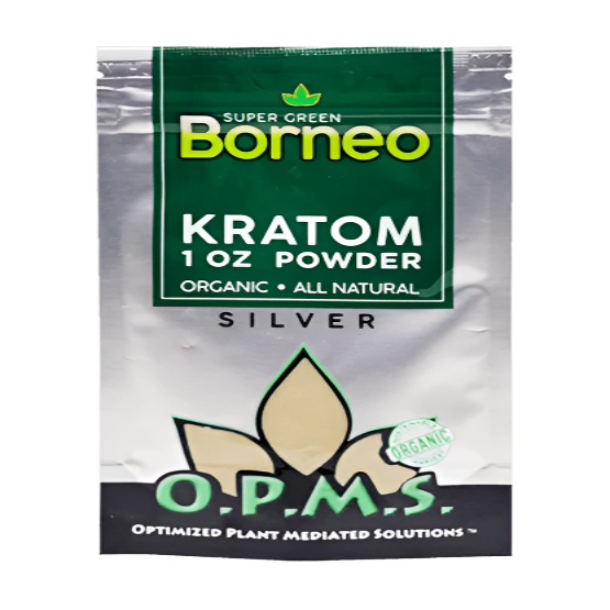 O.P.M.S. SILVER KRATOM POWDER 1OZ - BORNEO SUPER GREEN VEIN - Seven Tech