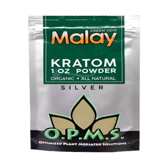 O.P.M.S. SILVER KRATOM POWDER 1OZ - MALAY GREEN VEIN - Seven Tech
