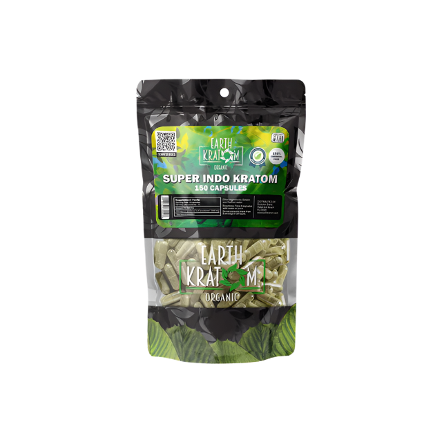 EARTH KRATOM CAPSULES 150CT - INDO SUPER GREEN VEIN - Seven Tech