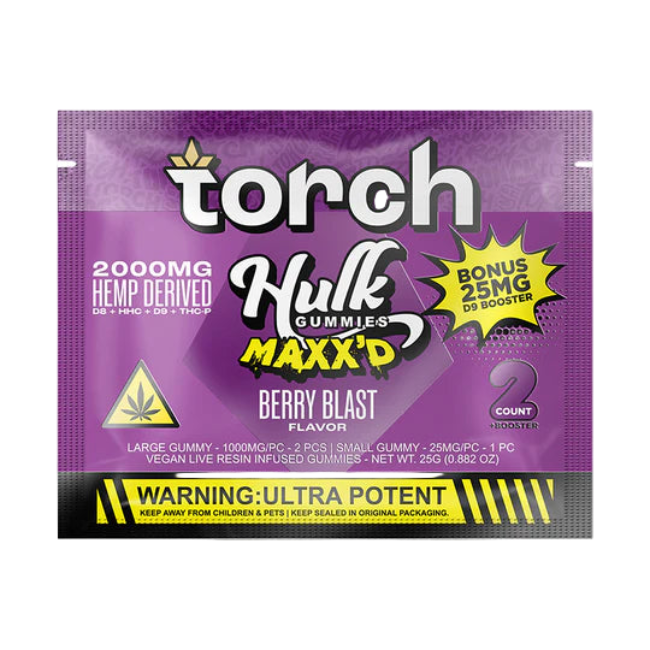 Torch Hulk Gummies Maxx’d 2000mg + 25mg D9 Booster 2ct Berry Blast - Seven Tech
