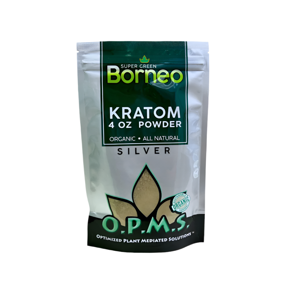 O.P.M.S. SILVER KRATOM POWDER 4OZ - BORNEO SUPER GREEN VEIN - Seven Tech