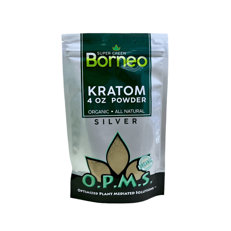 O.P.M.S. SILVER KRATOM POWDER 4OZ - BORNEO SUPER GREEN VEIN - Seven Tech