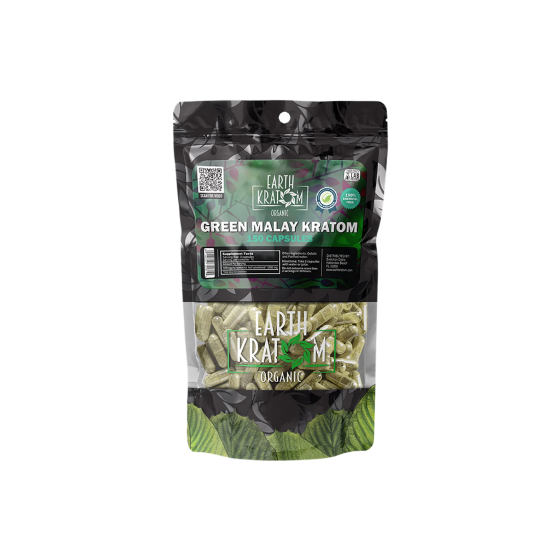 EARTH KRATOM CAPSULES 150CT - MALAY GREEN VEIN - Seven Tech