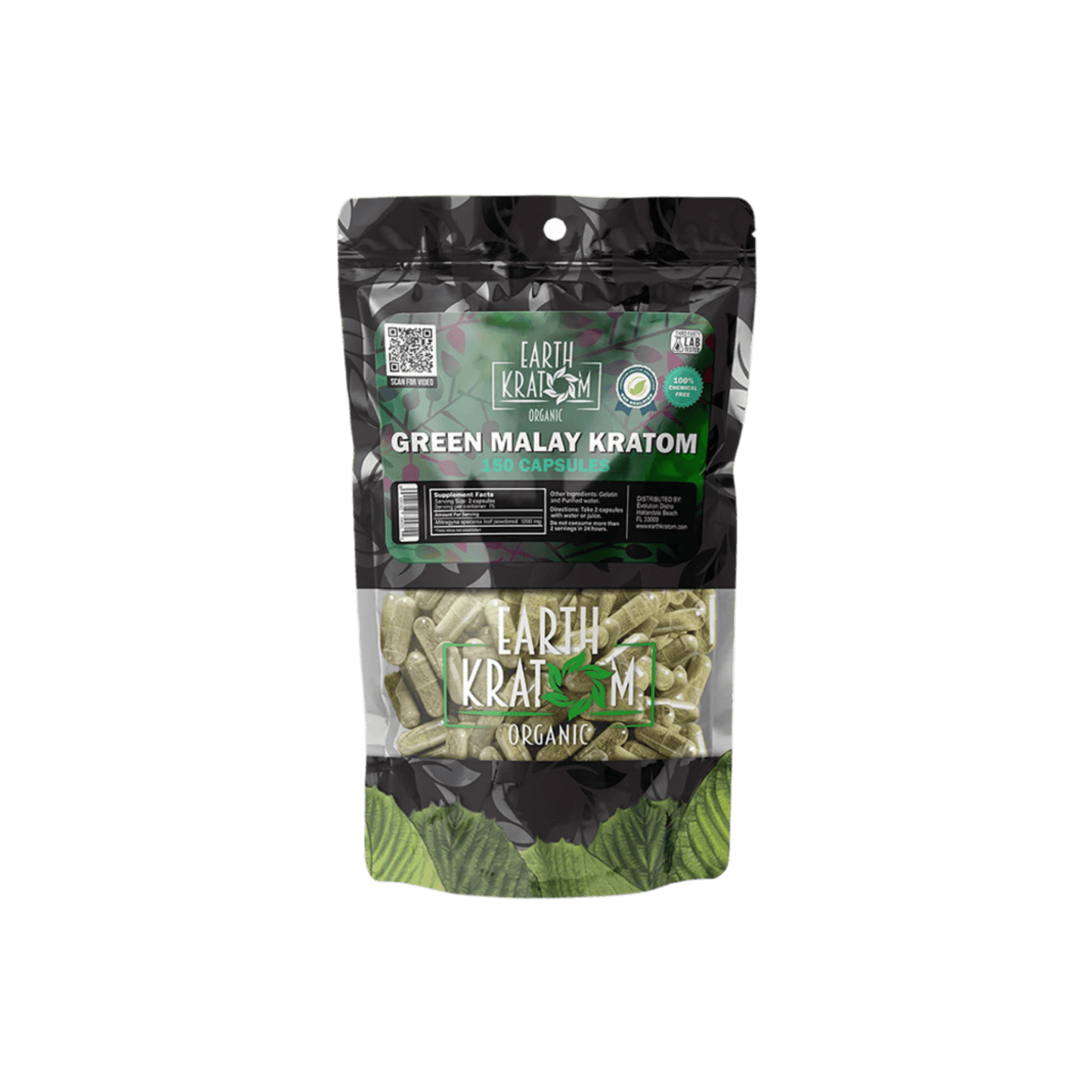 EARTH KRATOM CAPSULES 150CT - MALAY GREEN VEIN - Seven Tech