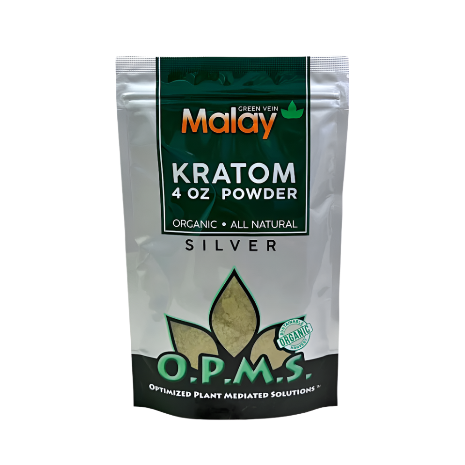 O.P.M.S. SILVER KRATOM POWDER 4OZ - MALAY GREEN VEIN - Seven Tech