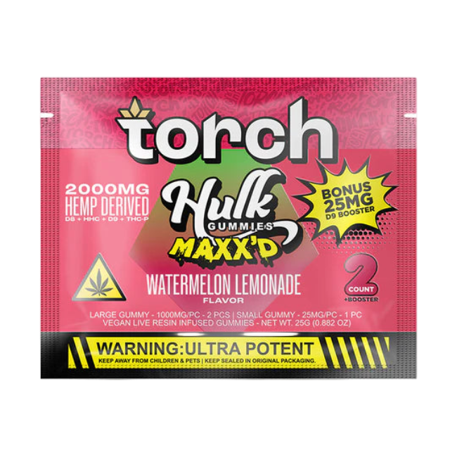 Torch Hulk Gummies Maxx’d 2000mg + 25mg D9 Booster 2ct Watermelon Lemonade - Seven Tech