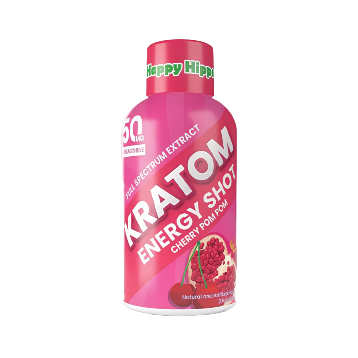 HAPPY HIPPO KRATOM ENERGY SHOT 2FLOZ 50MG - CHERRY POM POM - Seven Tech
