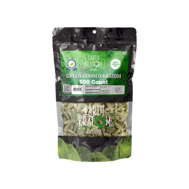 EARTH KRATOM CAPSULES 500CT - BORNEO GREEN VEIN - Seven Tech
