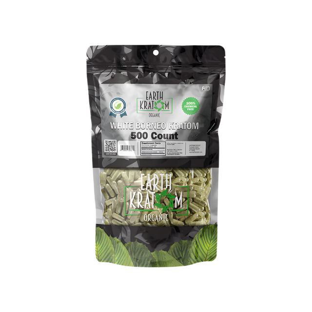 EARTH KRATOM CAPSULES 500CT - BORNEO WHITE VEIN - Seven Tech