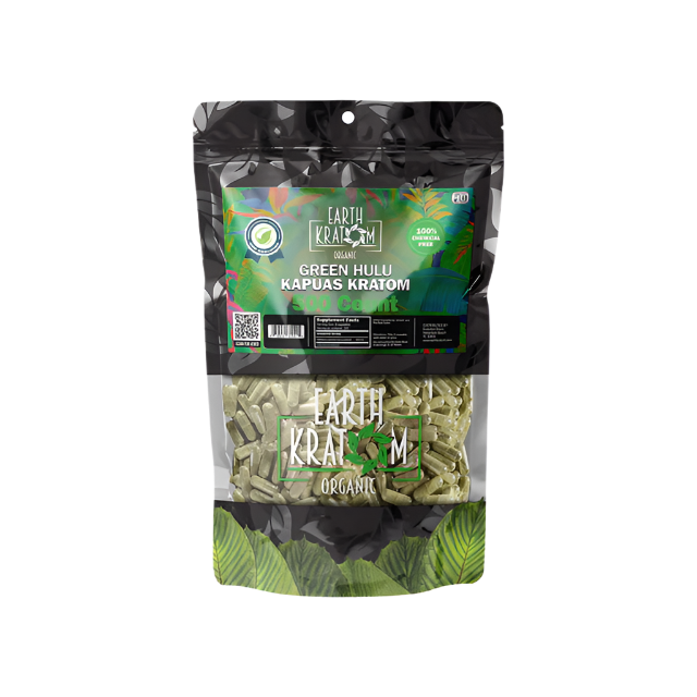 EARTH KRATOM CAPSULES 500CT - HULU GREEN VEIN - Seven Tech