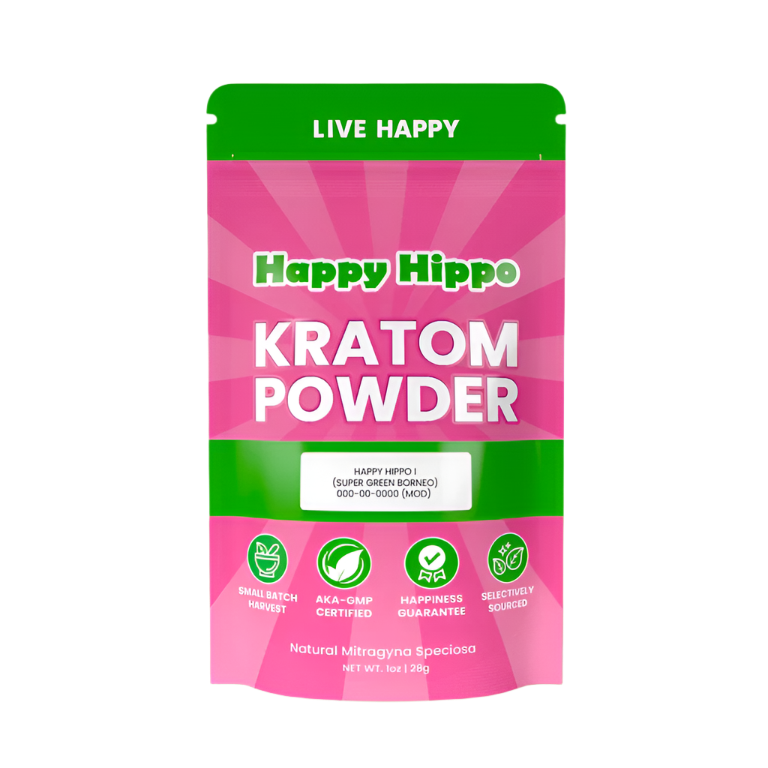 HAPPY HIPPO KRATOM POWDER 227G / 8OZ - HAPPY HIPPO I / BORNEO GREEN VEIN - Seven Tech