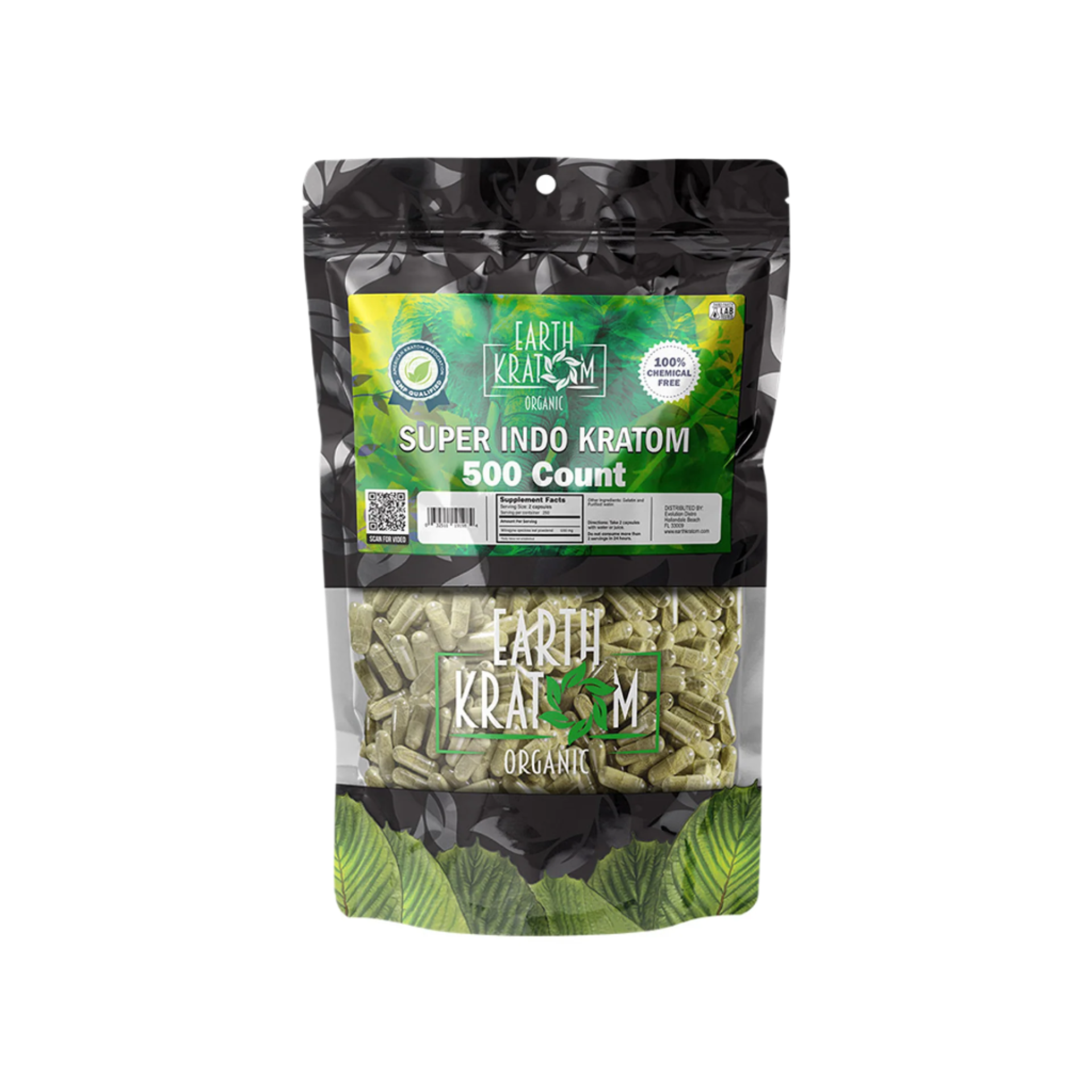 EARTH KRATOM CAPSULES 500CT - INDO SUPER GREEN VEIN - Seven Tech