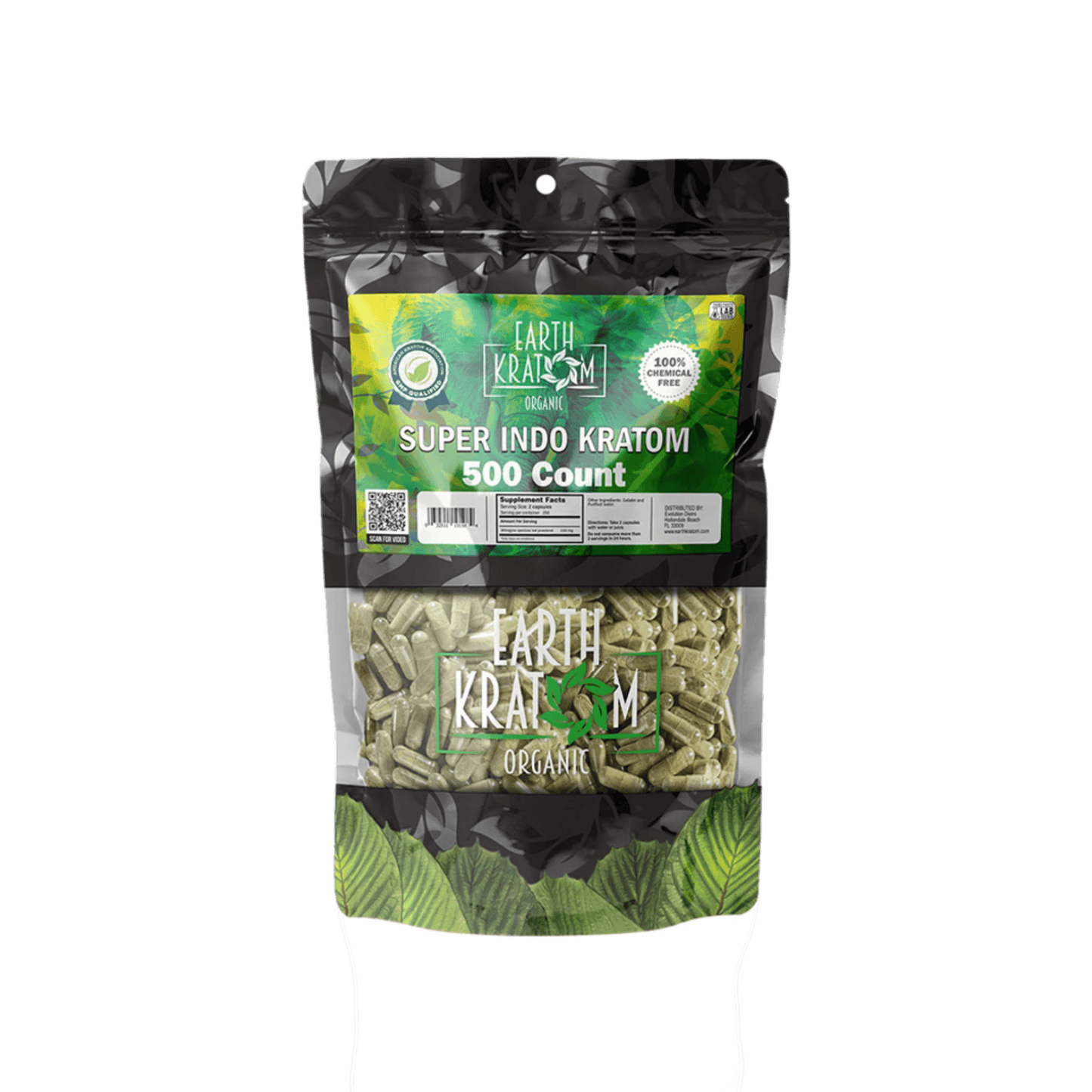 EARTH KRATOM CAPSULES 500CT - INDO SUPER GREEN VEIN - Seven Tech
