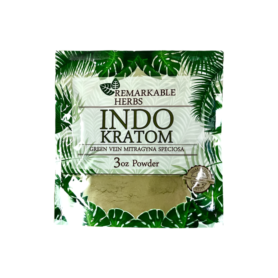 REMARKABLE HERBS KRATOM POWDER 3OZ - INDO GREEN VEIN - Seven Tech