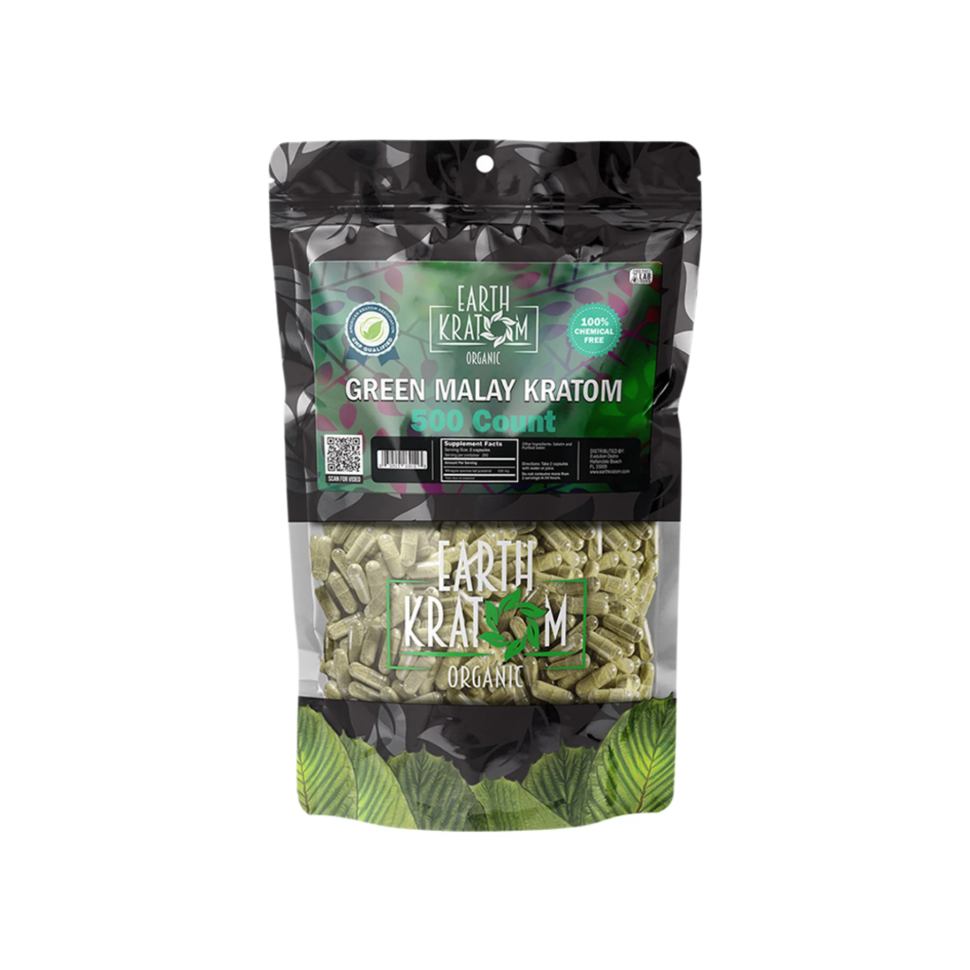 EARTH KRATOM CAPSULES 500CT - MALAY GREEN VEIN - Seven Tech