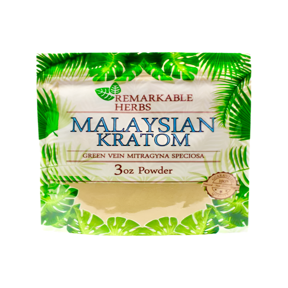 REMARKABLE HERBS KRATOM POWDER 3OZ - MALAYSIAN GREEN VEIN - Seven Tech