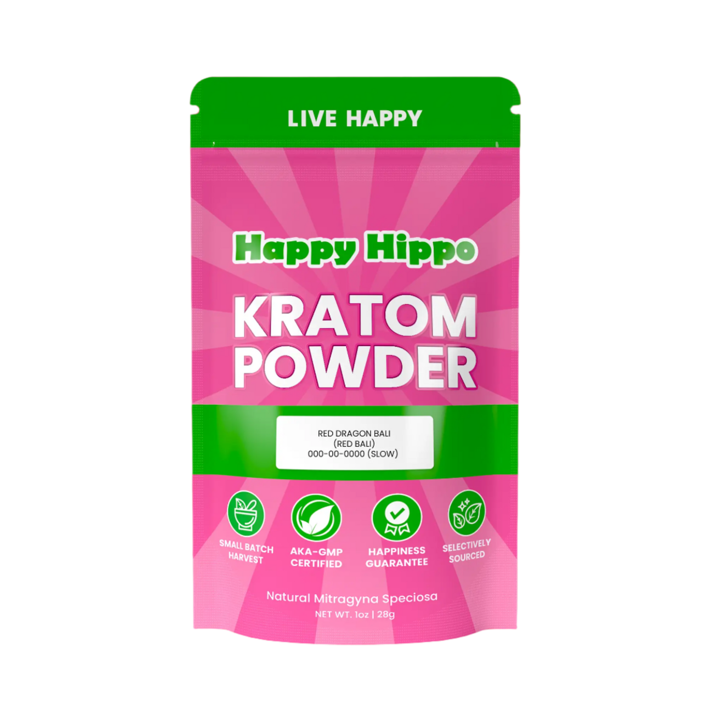 HAPPY HIPPO KRATOM POWDER 227G / 8OZ - RED DRAGON BALI / BALI RED VEIN - Seven Tech