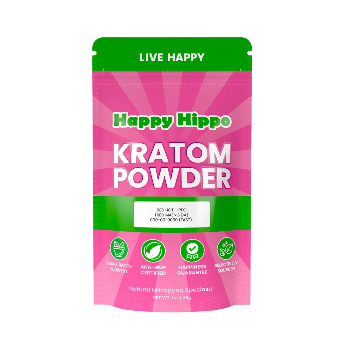 HAPPY HIPPO KRATOM POWDER 227G / 8OZ - RED HOT HIPPO / MAENG DA RED VEIN - Seven Tech
