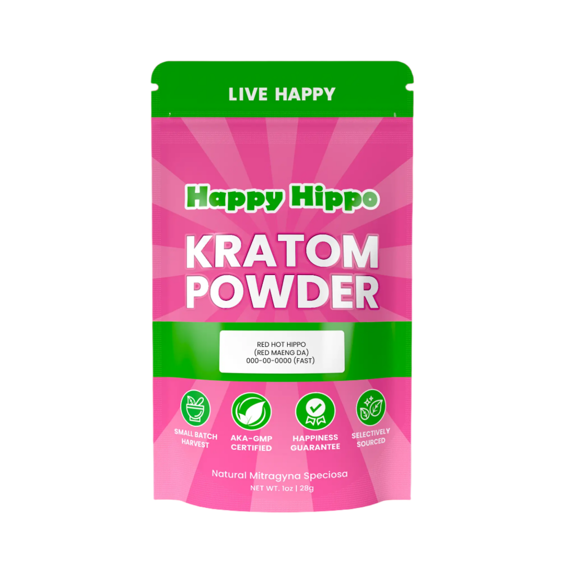 HAPPY HIPPO KRATOM POWDER 227G / 8OZ - RED HOT HIPPO / MAENG DA RED VEIN - Seven Tech