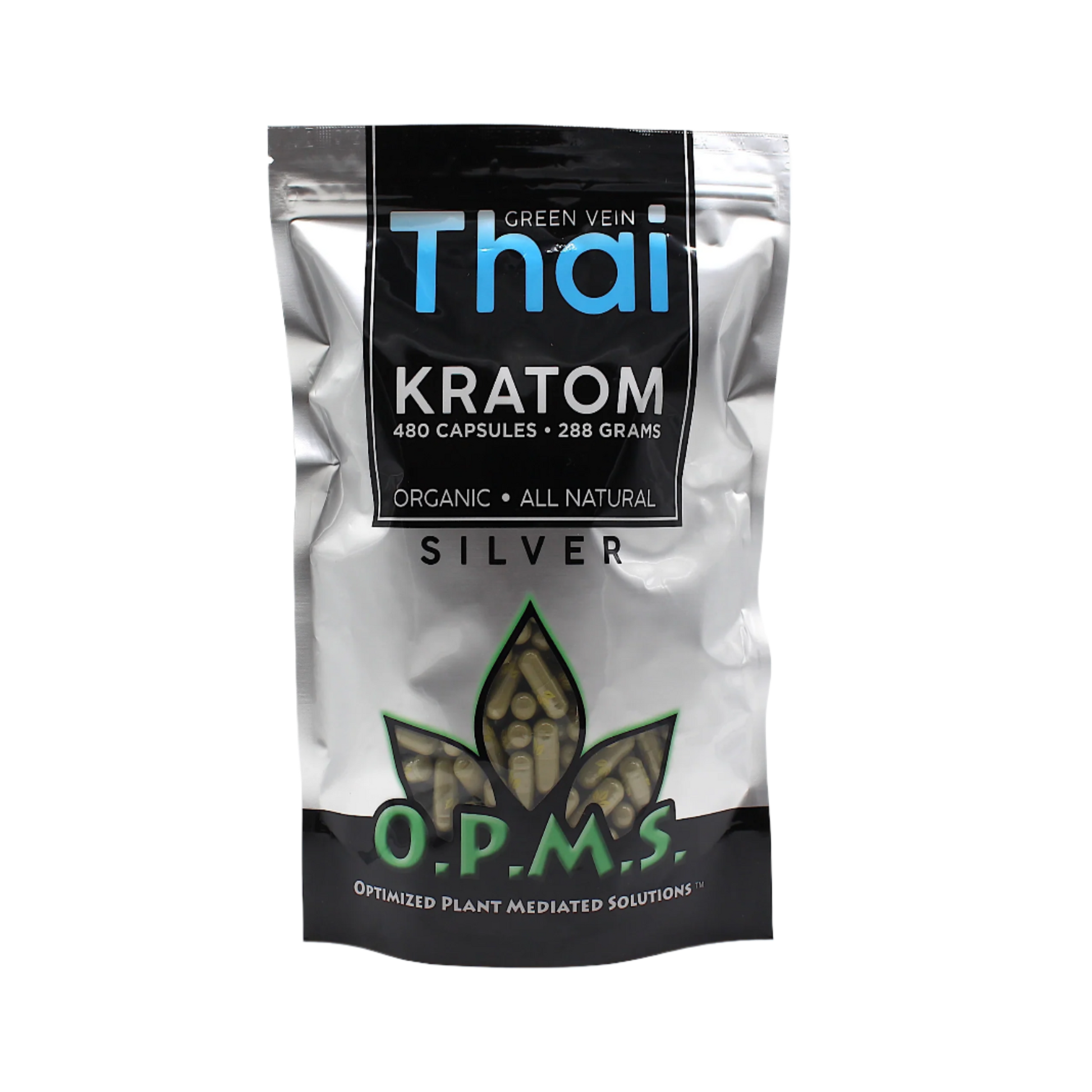 O.P.M.S. SILVER KRATOM CAPSULES 480CT / 288G / 10.16OZ - THAI GREEN VEIN - Seven Tech