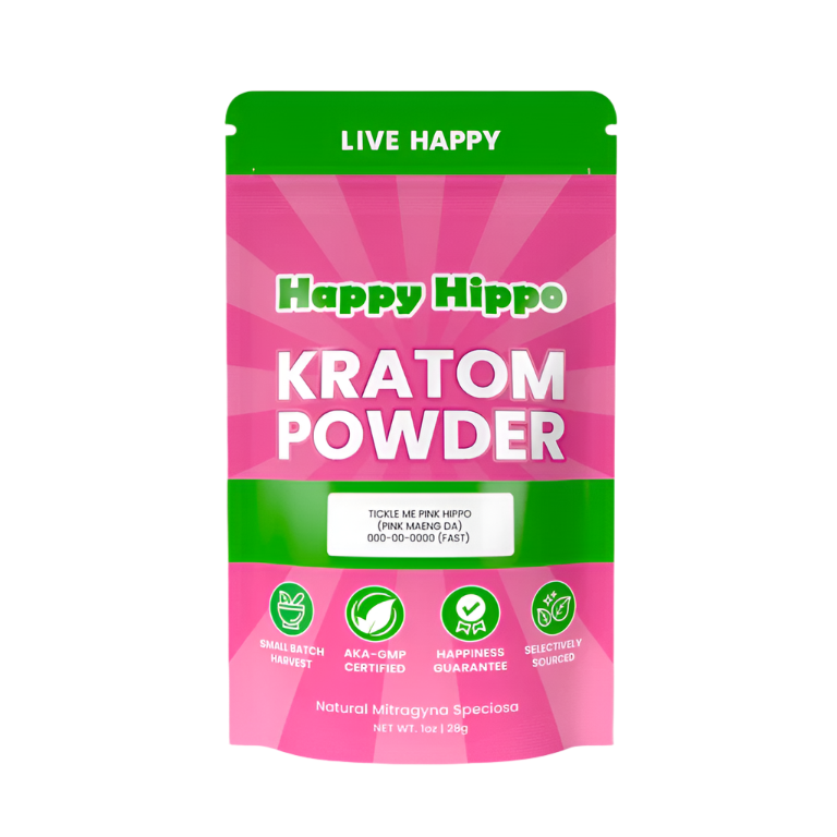 HAPPY HIPPO KRATOM POWDER 227G / 8OZ - TICKLE ME PINK HIPPO / MAENG DA WHITE VEIN / MAENG DA RED VEIN - Seven Tech