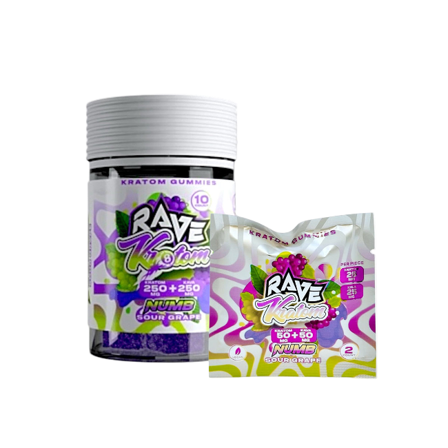 RAVE KRATOM GUMMIES 10CT - SOUR GRAPE (KRATOM 250MG + KAVA 250MG) - Seven Tech