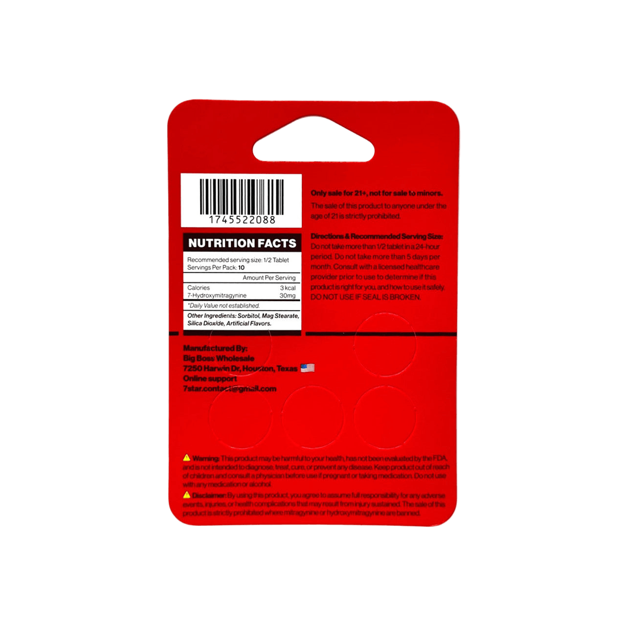 7STAR 7-HYDROXYMITRAGYNINE TABLETS 30MG 5ct - CHERRY - Seven Tech