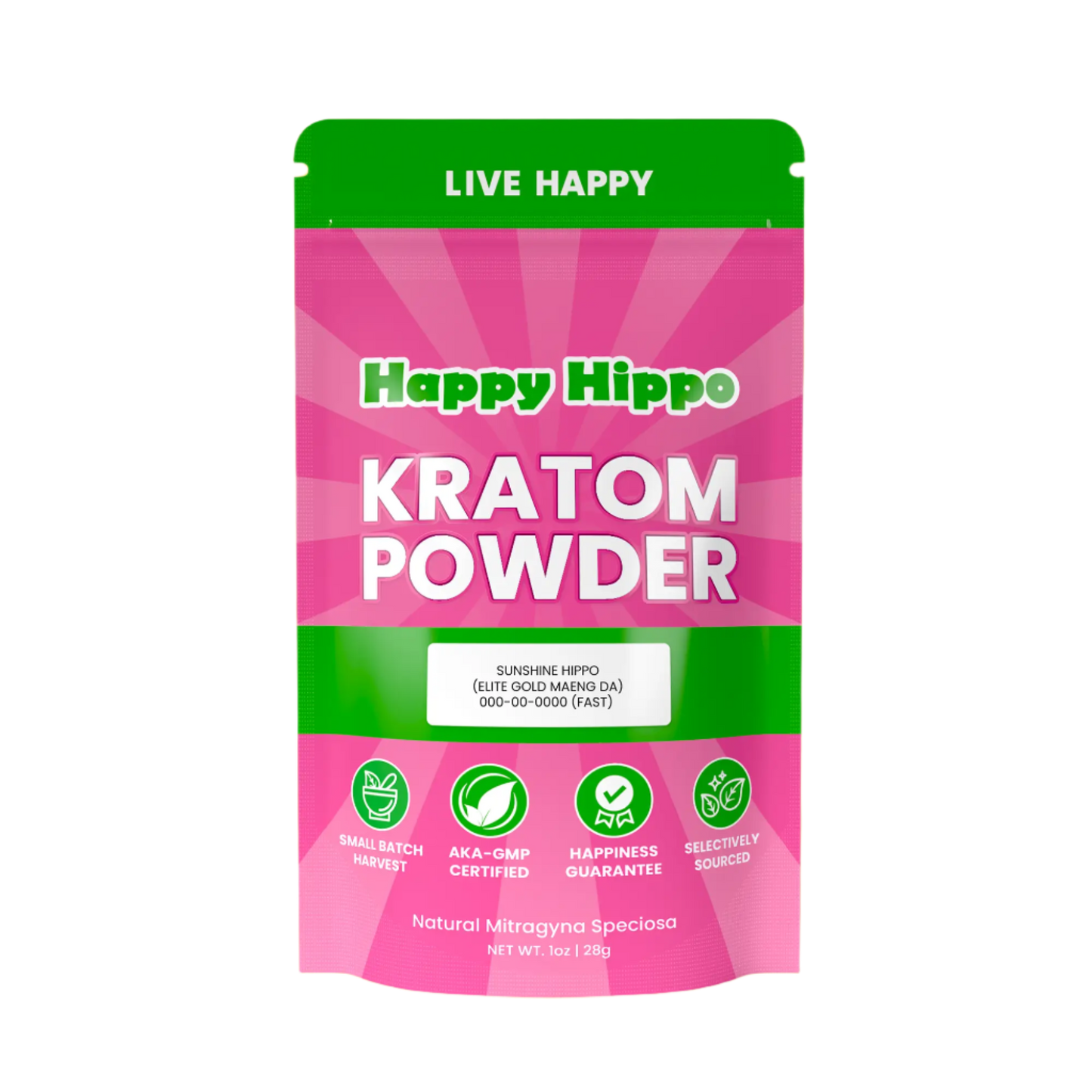 HAPPY HIPPO KRATOM POWDER 500G / 17.6OZ - SUNSHINE HIPPO / MAENG DA YELLOW VEIN - Seven Tech
