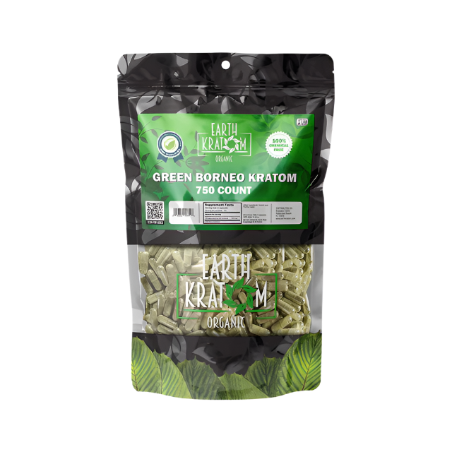 EARTH KRATOM CAPSULES 750CT - BORNEO GREEN VEIN - Seven Tech