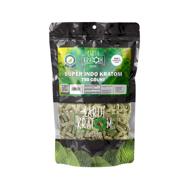EARTH KRATOM CAPSULES 750CT - INDO SUPER GREEN VEIN - Seven Tech
