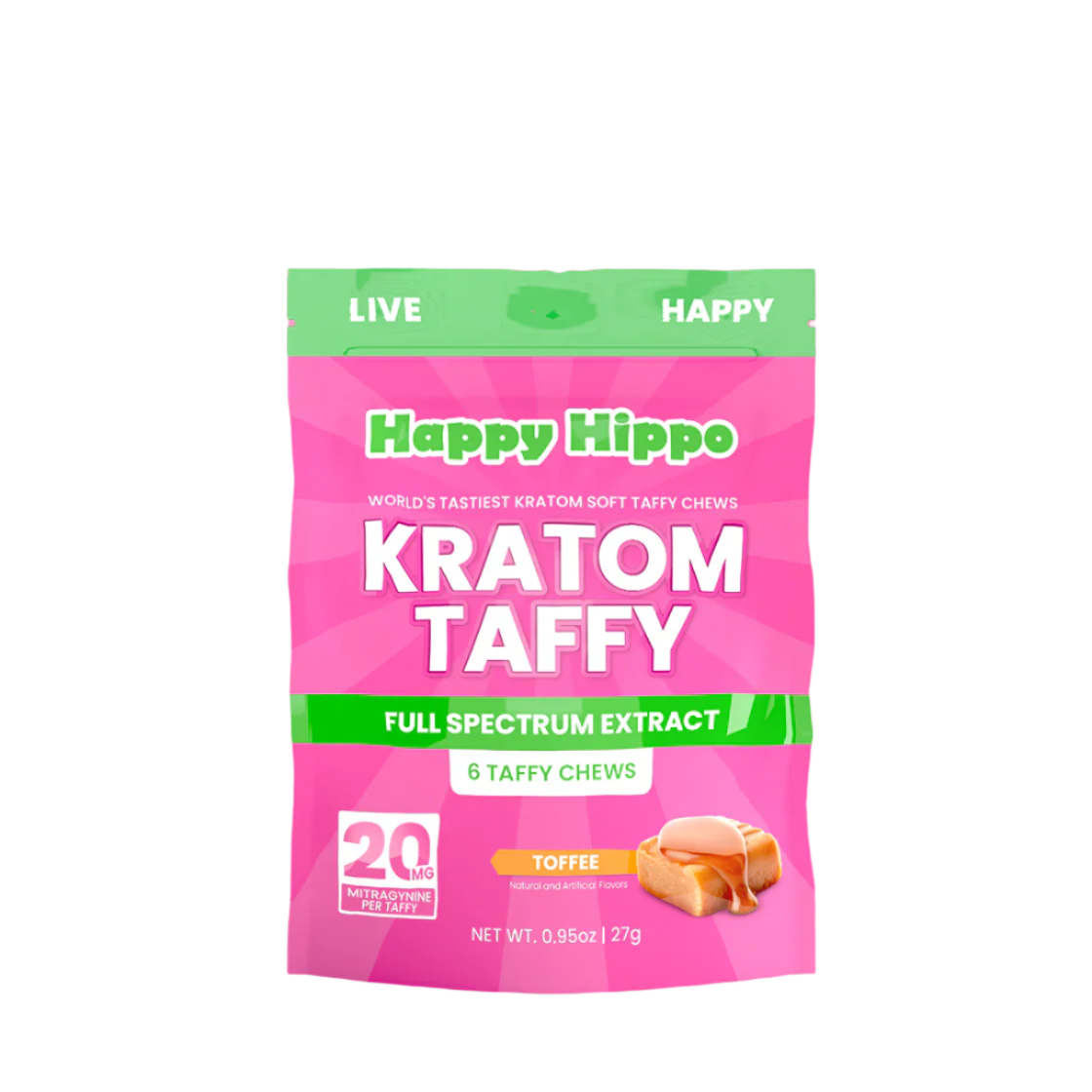 HAPPY HIPPO KRATOM TAFFY 6CT 20MG - TOFFEE - Seven Tech