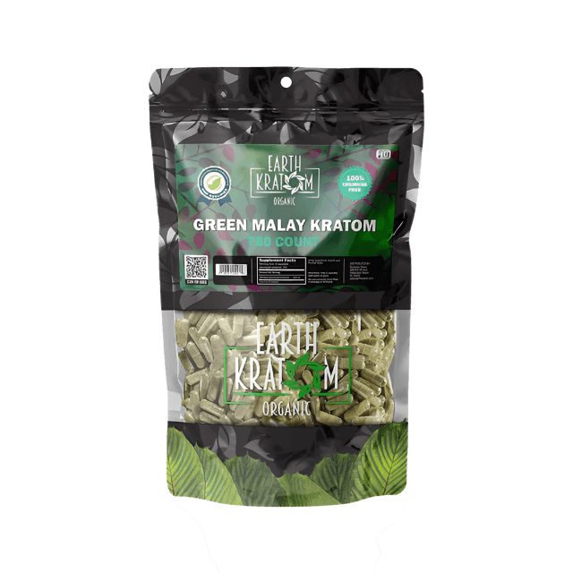 EARTH KRATOM CAPSULES 750CT - MALAY GREEN VEIN - Seven Tech