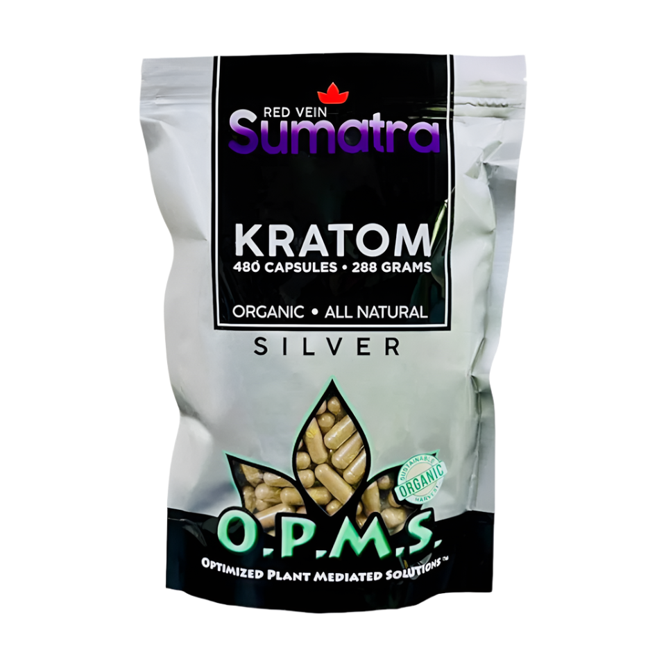 O.P.M.S. SILVER KRATOM CAPSULES 480CT / 288G / 10.16OZ - SUMATRA RED VEIN - Seven Tech