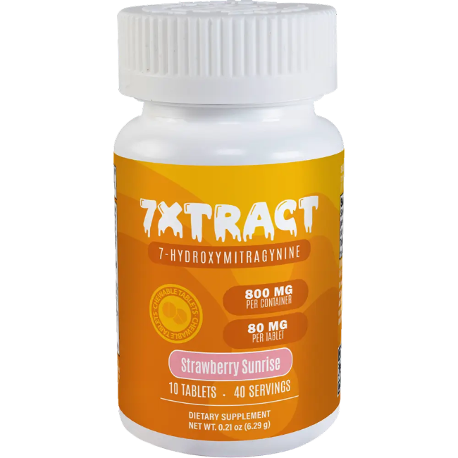 7XTRACT 7-HYDROXYMITRAGYNINE TABLETS 10CT / 800MG (80MG EACH) – STRAWBERRY SUNRISE - Seven Tech