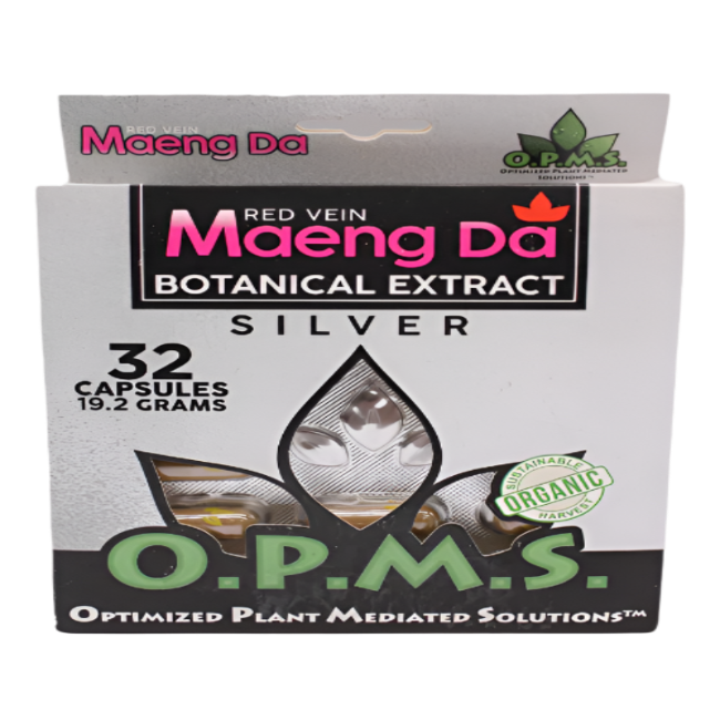 O.P.M.S. SILVER BOTANICAL EXTRACT CAPSULES 32CT / 19.2G - MAENG DA RED VEIN - Seven Tech