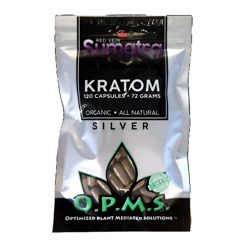 O.P.M.S. SILVER KRATOM CAPSULES 120CT / 72G / 2.54OZ - SUMATRA RED VEIN - Seven Tech