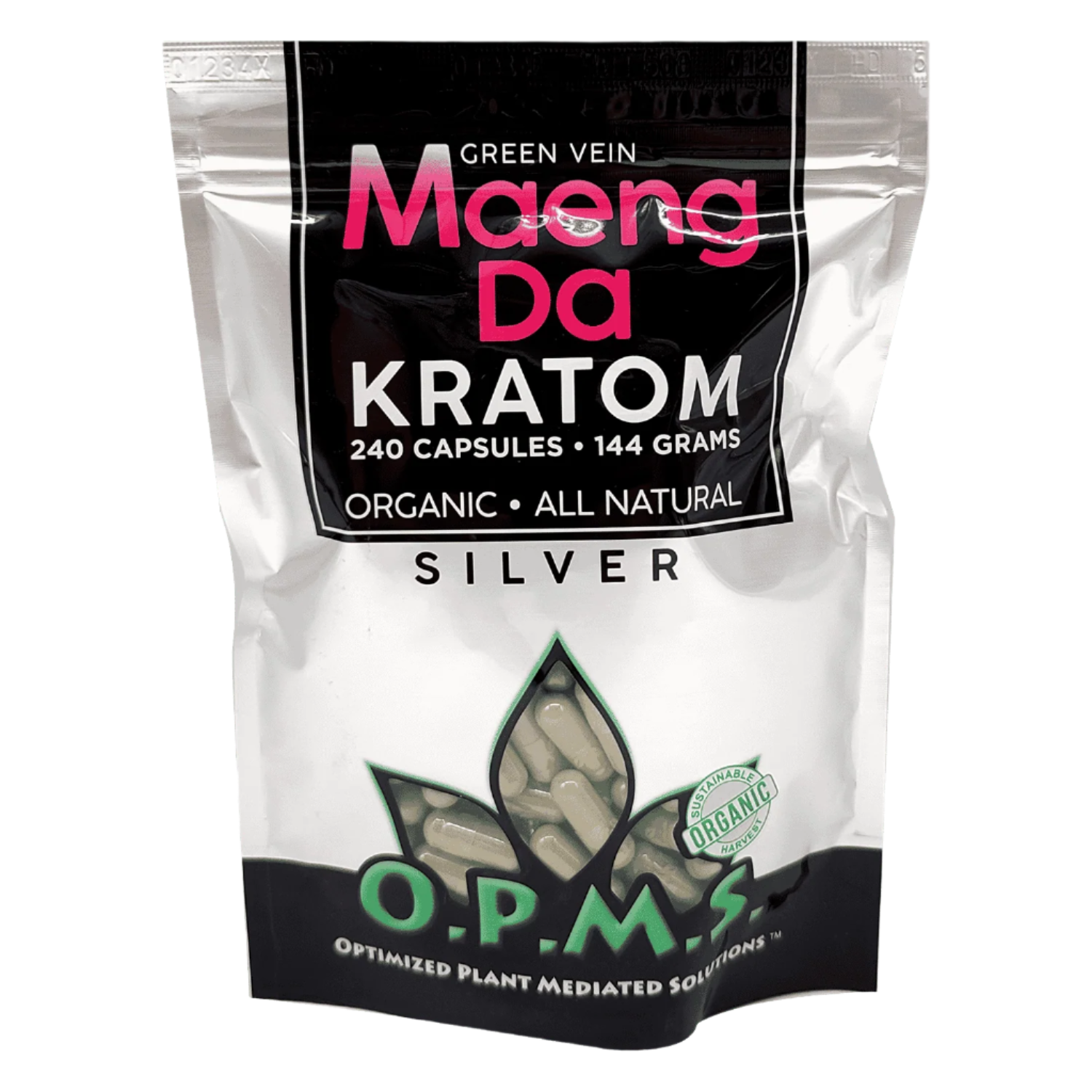O.P.M.S. SILVER KRATOM CAPSULES 240CT / 144G / 5.08OZ - MAENG DA GREEN VEIN - Seven Tech