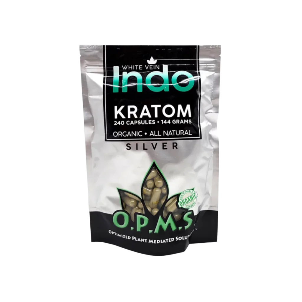 O.P.M.S. SILVER KRATOM CAPSULES 240CT / 144G / 5.08OZ - INDO WHITE VEIN - Seven Tech