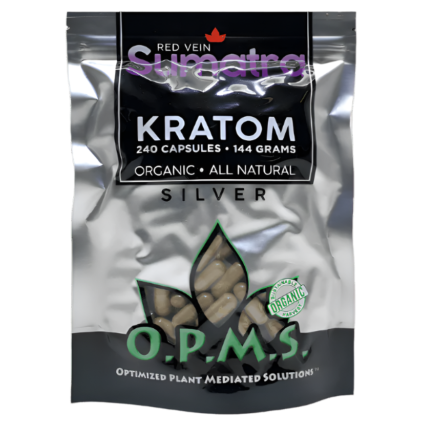 O.P.M.S. SILVER KRATOM CAPSULES 240CT / 144G / 5.08OZ - SUMATRA RED VEIN - Seven Tech