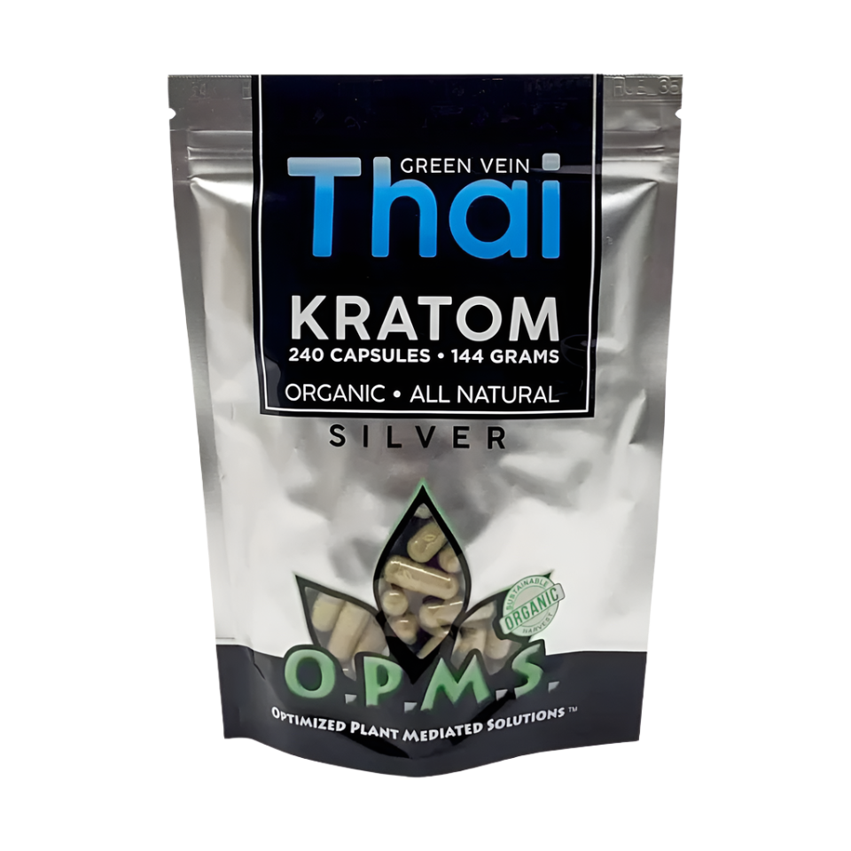 O.P.M.S. SILVER KRATOM CAPSULES 240CT / 144G / 5.08OZ - THAI GREEN VEIN - Seven Tech