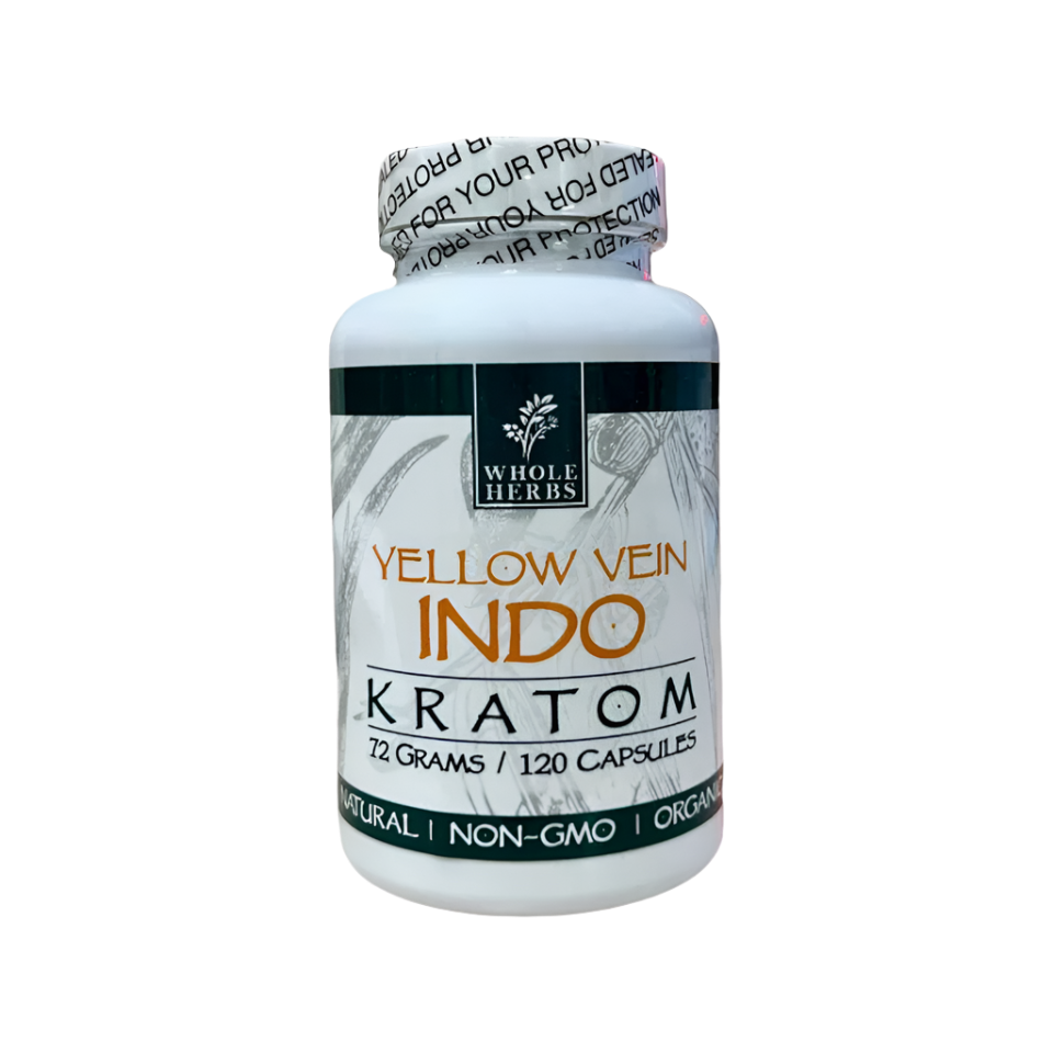 WHOLE HERBS KRATOM CAPSULES 120CT / 72G / 2.5OZ - INDO YELLOW VEIN - Seven Tech