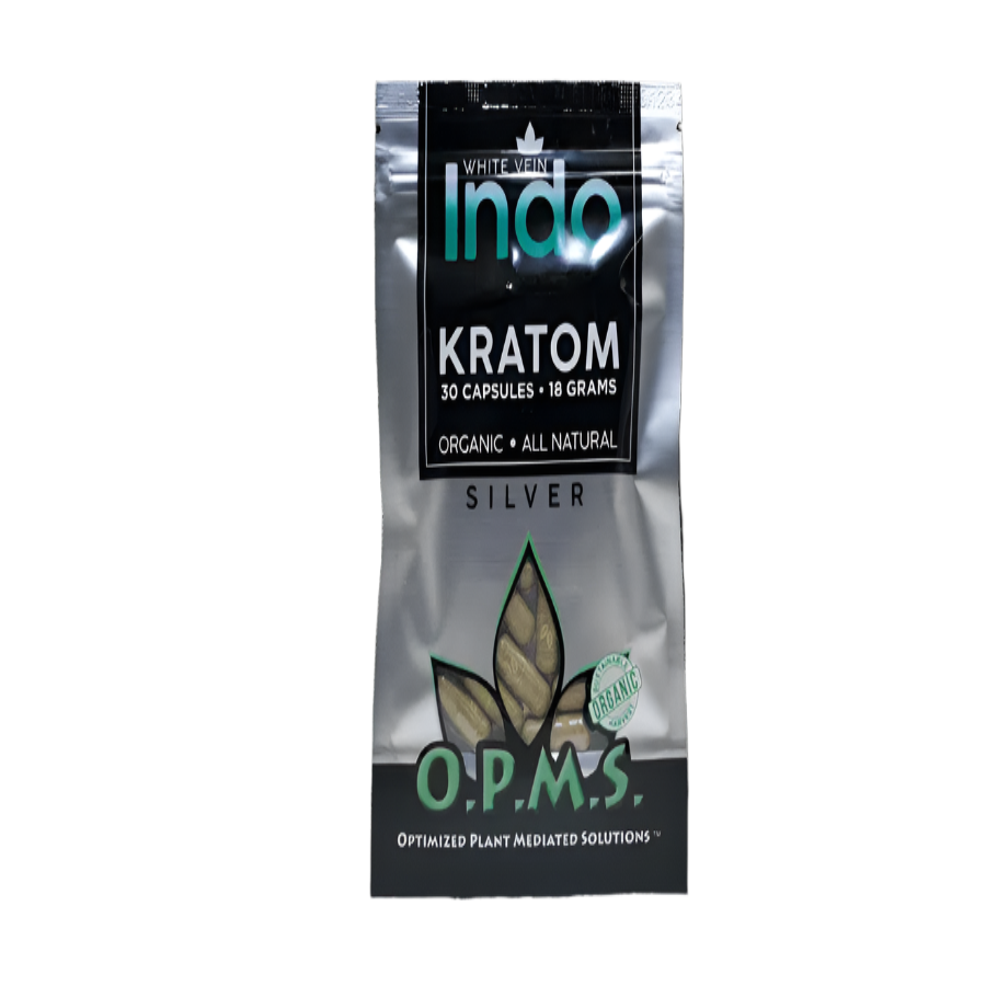 O.P.M.S. SILVER KRATOM CAPSULES 30CT / 18G / 0.63OZ - INDO WHITE VEIN - Seven Tech