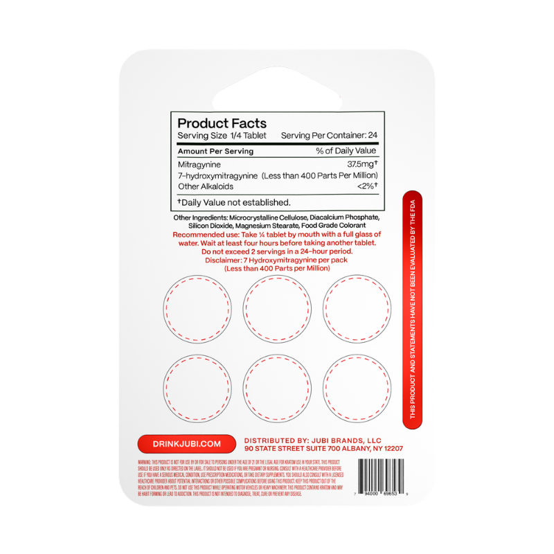Jubi Advance Kratom 80% Mitragynine Extract Chewable Tablets 6CT 150MG Per Tablet