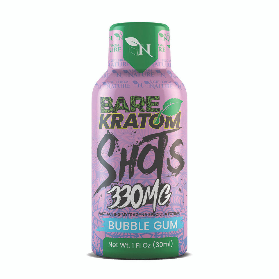 BARE KRATOM SHOTS 30ML 330MG BOX OF 4 - BUBBLE GUM - Seven Tech